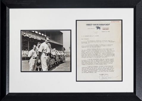 1941 Christy Walsh Signed Typed Letter Regarding "The Pride of the Yankees" Film With Photo In 24x17.5 Framed Display (Beckett)